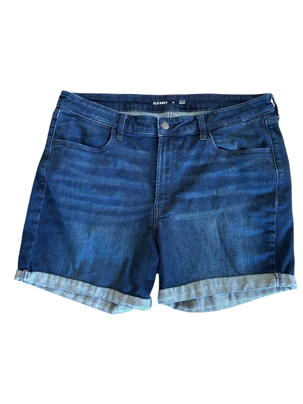 Old Navy High Rise Wow Blue Denim Jean 5” Inseam River Hot Cuffed Shorts Size 16